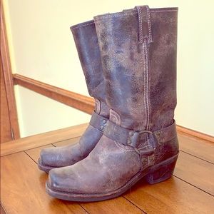 Frye distressed leather harness boot